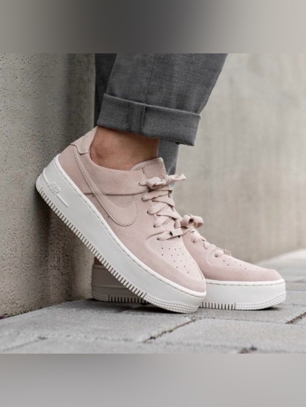 Nike Air Force 1 Sage Low Particle Beige pink Suede Platform Sneakers 9.5